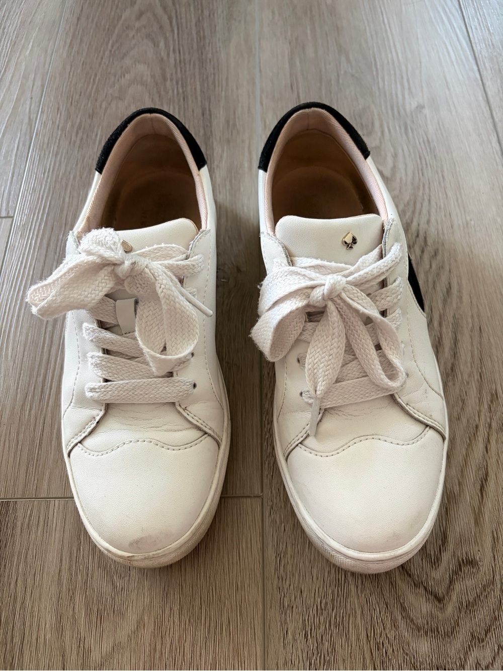 kate spade White Leather Athletic Sneakers with Black Spade on side - Picture 3 of 7